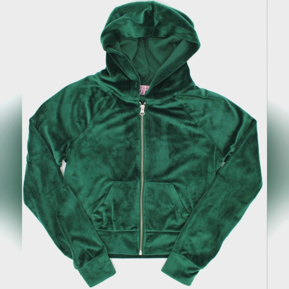 Juniors Green Velour Zip-Up Hoodie (S)